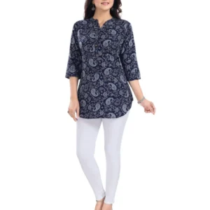 Women’s 3/4th Sleeve Polyester Tunic Short Top (Blue)