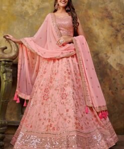 Salmon Pink Heavy Embroidered Designer Lehenga